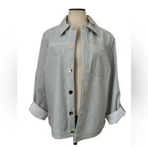 NWT Chico's Striped Bi-Stretch Jacket Blue White Women's Size L (12-14)🤍